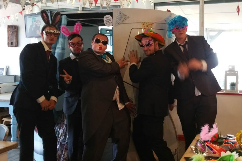 Lads outside our popular VW Camper Photo booth